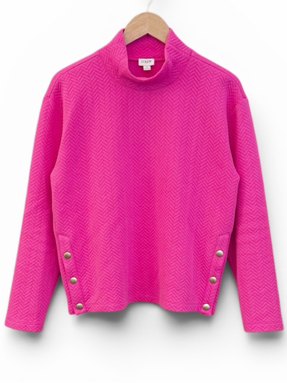J. Crew Pink Chevron Mock Neck Sweater with Side Snaps Excellent Condition